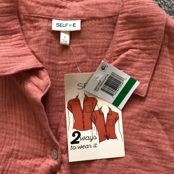 NEW Self Esteem Pink Relaxed Button Up Linen Top - Picture 5 of 6